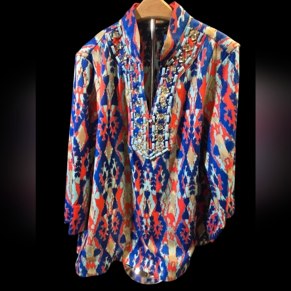 Jones New York Signature Ladies Multi-Color Long Sleeve Blouse Top Sz Large - Picture 3 of 9